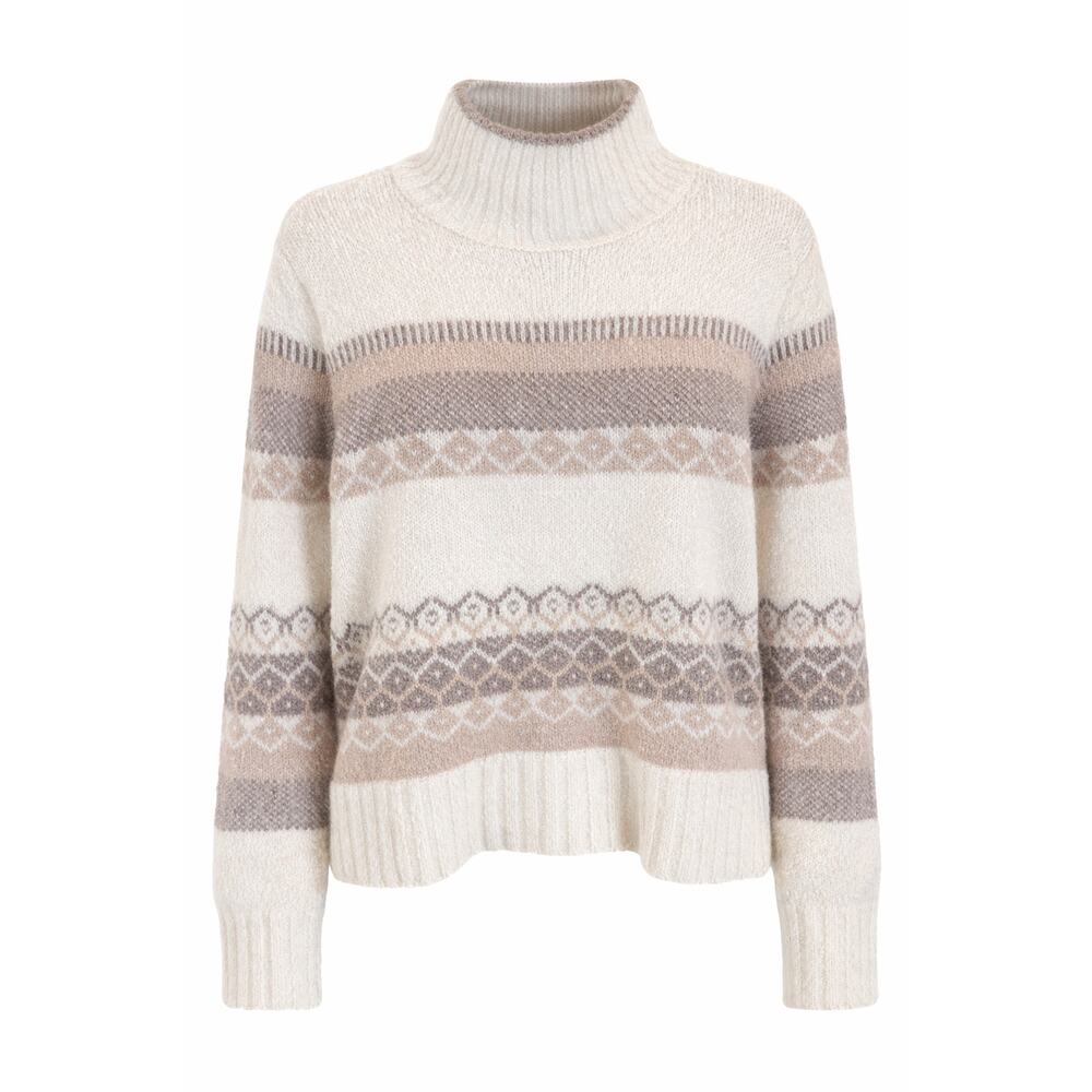 Aspen Fair Isle Turtleneck Sweater Womens Small Cream Beige Nordic Cozy Winter